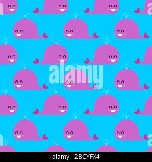 Motif baleines mignon sans coutures. Joyeux enfant dessin animé voir l'arrière-plan animal. Ornementation vectorielle. Texture du tissu pour bébé Illustration de Vecteur