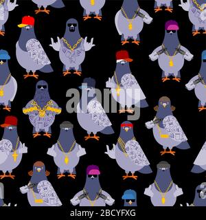 Motif bande de gangster pigeon sans couture. Frais City oiseau fond . ORNEMENTATION SWAG gangsta. Pigeon guy rapper. Texture vectorielle Illustration de Vecteur
