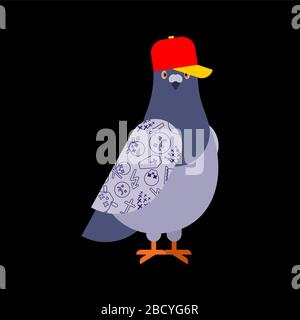 Gangster pigeon. Oiseau frais de la ville. SWAG gangsta. Gars pigeon rappeur Illustration de Vecteur