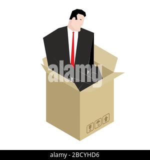 L'homme est assis à l'intérieur de la boîte est triste. Concept de solitude Illustration de Vecteur