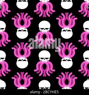 Motif de l'Octopus du crâne sans couture. Tête de squelette fond de poulpe. Texture vectorielle Illustration de Vecteur