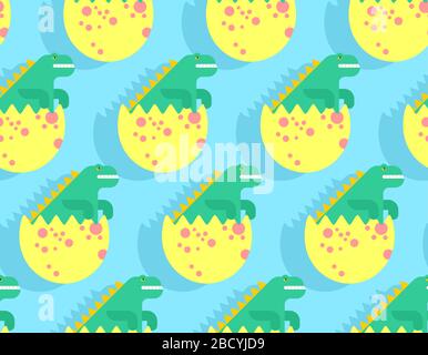 Joli motif bébé dino sans coutures. Caricature Dinosaur enfant en fond d'oeuf. Texture vectorielle. Ornement de tissu pour bébé Illustration de Vecteur