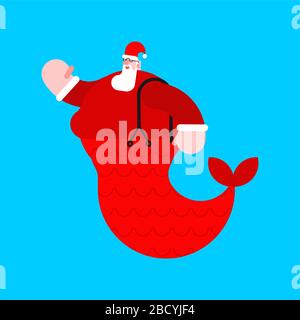 Sirène du Père Noël. Grand-père de Noël en mer. Illustration vectorielle de Noël Illustration de Vecteur