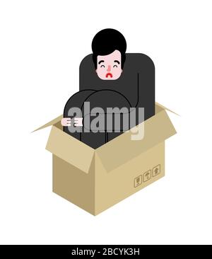L'homme est assis à l'intérieur de la boîte est triste. Concept de solitude Illustration de Vecteur