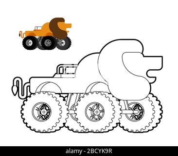 Livre de coloriage Monster Truck. Voiture animale sur grandes roues. Illustration vectorielle Illustration de Vecteur