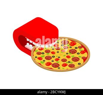 Pizza à la bouche isolée. Illustration vectorielle Fast food Illustration de Vecteur