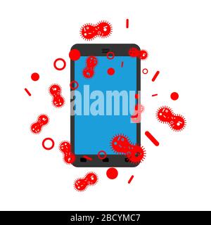 Le téléphone est infecté par le coronavirus. Bactéries et smartphone. Gadget contagieux Illustration de Vecteur