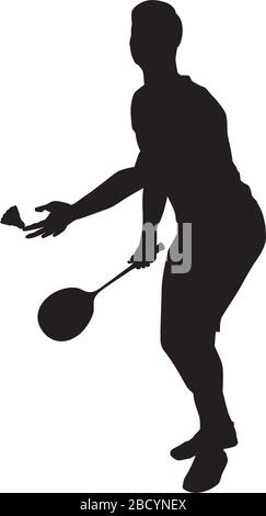 Joueur de badminton avec raquette et volants, silhouette noire, illustration vectorielle Illustration de Vecteur