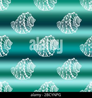 Illustration vectorielle d'un modèle marin sans soudure.Main blanche dessinant des coquillages de mer sur fond abstrait de vague de mer Illustration de Vecteur