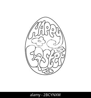 Joyeuses lettres de Pâques dans l'oeuf pascal de dessin animé sur fond blanc. Illustration vectorielle de la page de coloriage de Pâques livre antistress pour adulte Illustration de Vecteur