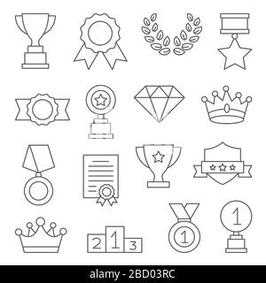Icônes de la ligne Awards définies en blanc Illustration de Vecteur