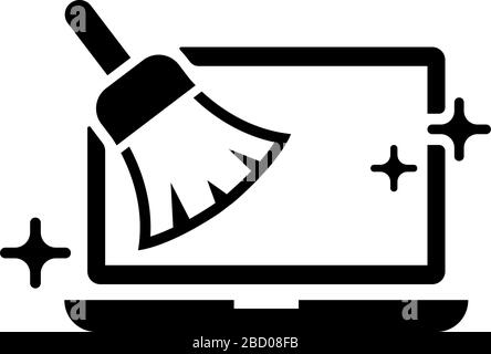 PC ( ordinateur portable ) nettoyage avec balai ( dépoussiérant ) illustration de l'icône vectorielle Illustration de Vecteur