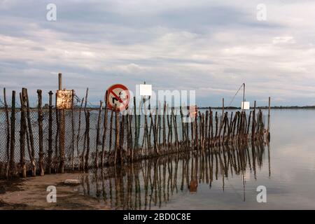 Pas de chiens, Laguna di Grado, Friuli-Venezia Giulia, Italie Banque D'Images