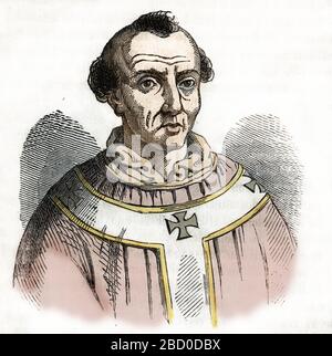 Moyen Age : Représentation du pape Etienne II (Stephen, stefano ou Stephanus) (752-757) dessin tiree de 'I misteri del vaticano' de Franco Mistrali 18 Banque D'Images