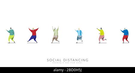 concept de distanciation sociale. les gens se tiennent à distance les uns des autres pour distancer les réseaux sociaux, augmentant l'espace physique entre les gens pour éviter le tartiner Illustration de Vecteur