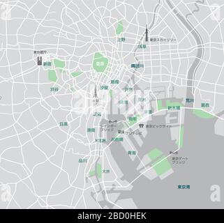 Carte routière de la baie de Tokyo (avec noms de lieux, sites touristiques) Illustration de Vecteur