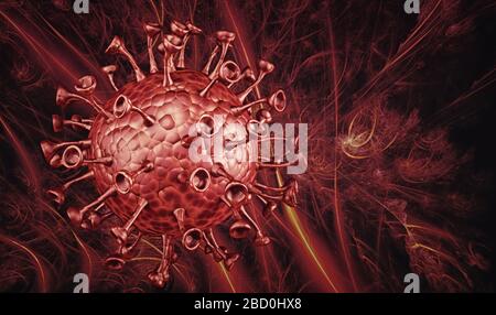 Vue microscopique de coronavirus, un pathogène qui s'attaque aux voies respiratoires. L'analyse et de test, d'expérimentation. Le SRAS. 3D render Banque D'Images