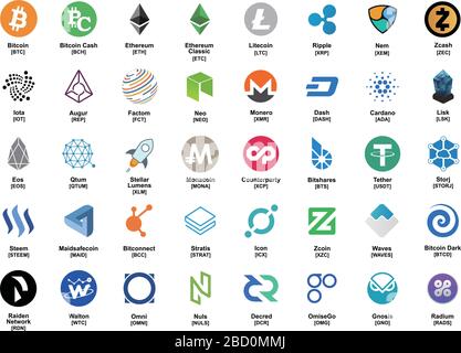 Jeu d'icônes de couleur crypto-monnaie Illustration de Vecteur