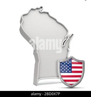 L'état américain du Wisconsin, avec des étoiles et des rayures de bouclier. Rendu 3D Banque D'Images