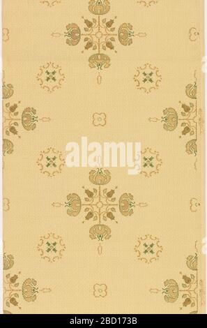 Papier de plafond. Les recherches sur les médaillons ProgressLarge comportent des croix de travail en ligne avec des fleurs stylisées aux fins et aux intersections. Ces médaillons plus grands alternent avec des fleurs de quatrefoil ainsi que des médaillons octogonaux plus petits, décrits par des rouleaux C. Papier de plafond Banque D'Images