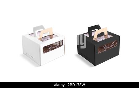 Kit de maquette de boîte de transport en carton noir et blanc vierge, isolé Banque D'Images