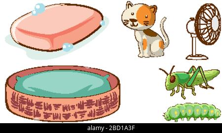 Grand ensemble d'animaux et d'autres objets sur fond blanc illustration Illustration de Vecteur
