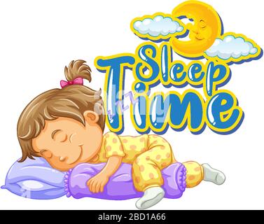 Police de caractères pour mot sommeil temps avec petite fille dormir illustration Illustration de Vecteur