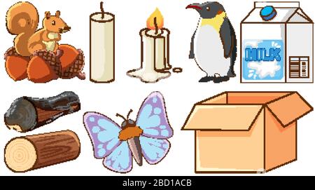 Grand ensemble d'animaux et d'autres objets sur fond blanc illustration Illustration de Vecteur