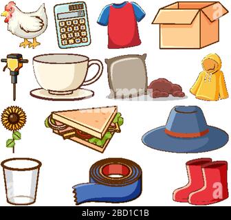 Grand ensemble d'animaux et d'autres objets sur fond blanc illustration Illustration de Vecteur