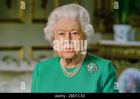 Discours de la Reine Elizabeth II - sa Majesté émet un message historique de coronavirus le 05 avril 2020 Banque D'Images