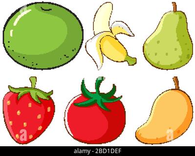 Grand ensemble de différents types de fruits et légumes sur fond blanc illustration Illustration de Vecteur