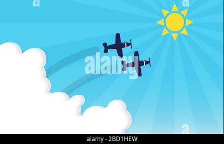 Deux avions volaient dans le ciel une journée ensoleillée Illustration de Vecteur