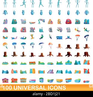 100 icônes universelles set. Cartoon illustration de 100 icônes universelles vector set isolé sur fond blanc Illustration de Vecteur