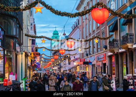 Stroget Street à Noël, Copenhague, Danemark, Scandinavie, Europe Banque D'Images