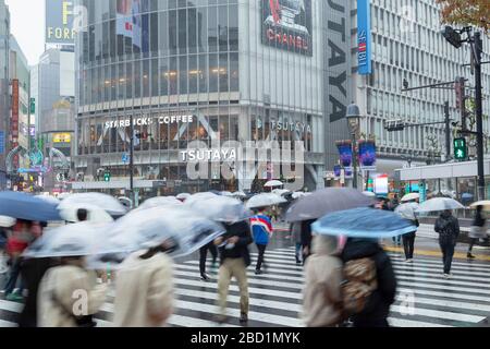 Les gens qui traversent Shibuya Crossing, Shibuya, Tokyo, Honshu, Japon, Asie Banque D'Images