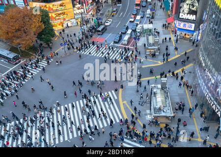 Des personnes traversant Shibuya Crossing, Shibuya, Tokyo, Honshu, Japon, Asie Banque D'Images