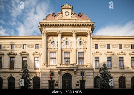 Extérieur de la Banque nationale de Roumanie, quartier de la vieille ville de Lipscani, Bucarest, Roumanie, Europe Banque D'Images