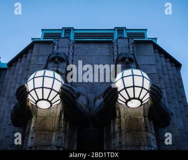 Façade extérieure de la gare centrale d'Helsinki, Helsinki, Finlande, Europe Banque D'Images