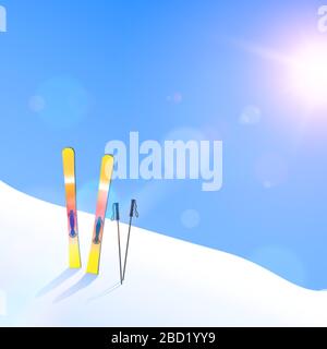 Station de ski. Ski sur les flancs solaires de colline et l'éblouissement. Vecteur Illustration de Vecteur