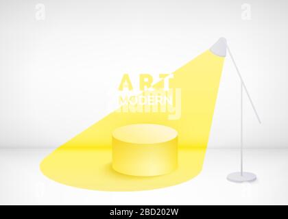 Studio d'art moderne. Spot lumineux jaune émanant de la lampe se mélangeant dans la scène. Podium vide contemporain de style noir et jaune. Illustration vectorielle Illustration de Vecteur