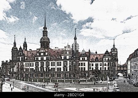 Vue sur le palais royal de Dresde, Dresde, Saxe, Allemagne, Europe Banque D'Images