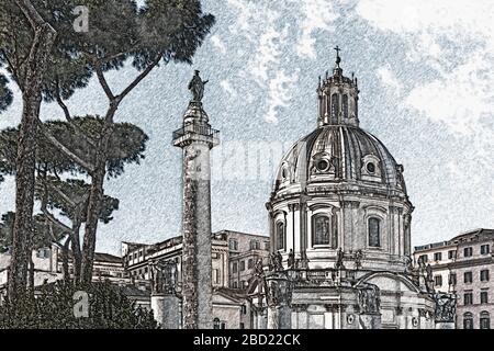 Vue sur l'Église du très Saint Nom de Marie au Forum de Trajan, Rome, Lazio, Italie, Europe Banque D'Images