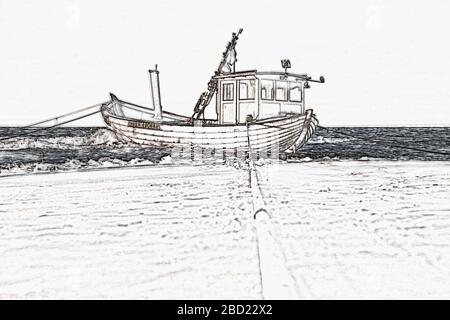 Bateau de pêche à la municipalité de la mer Baltique à Heringsdorf, Usedom Island, Mecklembourg-Poméranie occidentale, Allemagne, Europe Banque D'Images