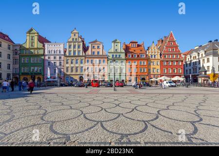 Maisons colorées à Plac Solny (place du sel), Wroclaw, Pologne Banque D'Images