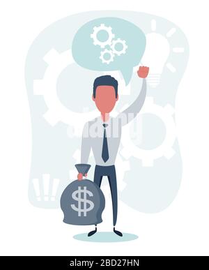 Les riches hommes d'affaires de caractère contiennent des sacs pleins d'argent. Illustration de Vecteur