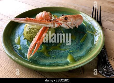 Entrée langoustine au restaurant du Goods Shed, Canterbury Banque D'Images