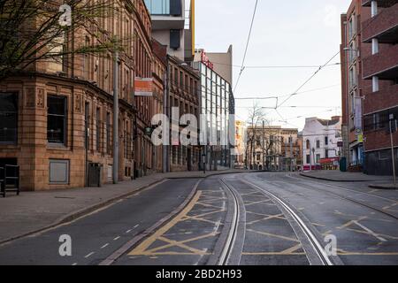 Fletcher Gate au lever du soleil à Nottingham City, capturé pendant la crise de Covid-19 en avril 2020, Notinghamshire Angleterre Royaume-Uni Banque D'Images