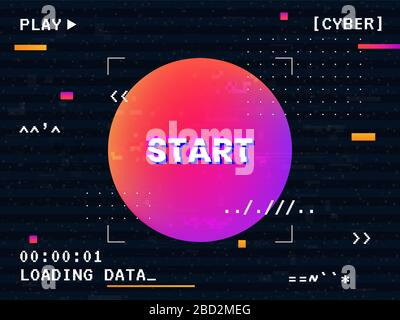 Un bug futuriste rétro. Concept de cyber-punk START avec des formes géométriques abstraites. Composition futuriste avec élément rond couleur. Ancien jeu d'ordinateur Illustration de Vecteur