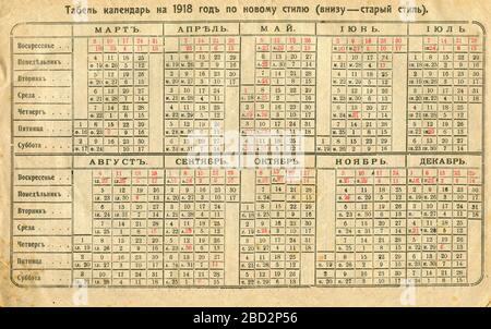 Calendrier folklorique pour 1918, publié pour la première fois en 1918 en URSS. Banque D'Images