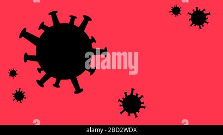 Fond rouge abstrait avec silhouettes de microbe Banque D'Images